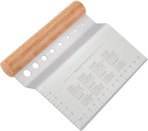Stainless Steel Pastry Scraper, Dough/Pastry/Bread Cutter with Non-Slip Wood Handle and Herb Stripper 8-hole