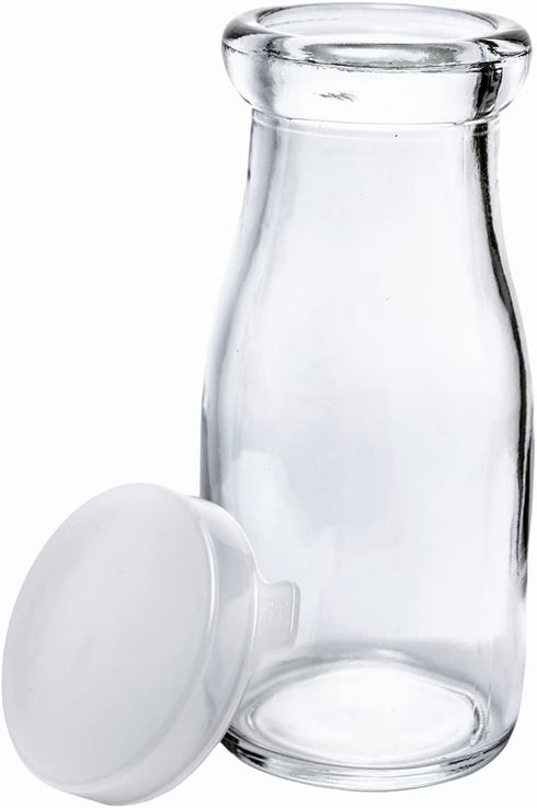 Old Fashioned Heavy Clear Glass Half Pint Milk Bottle, 4 Pack, Decanter with Lid
