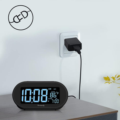 DreamSky Alarm Clocks for Bedrooms - Auto Set Digital Desk Clock with Dimmable Brightness, USB Port, Snooze