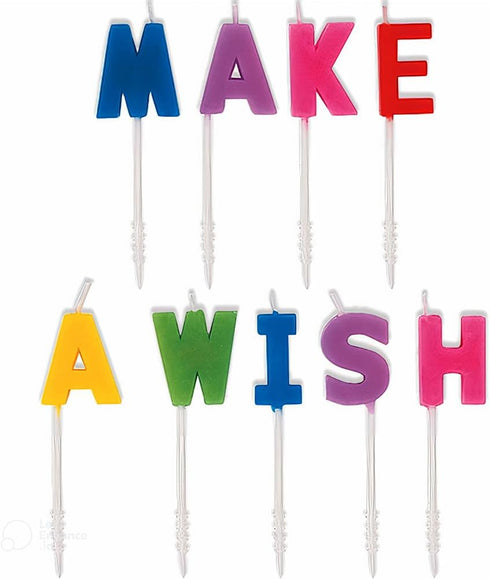 Make A Wish Letter Pick Birthday Candles, Assorted Colors, 9 Pcs
