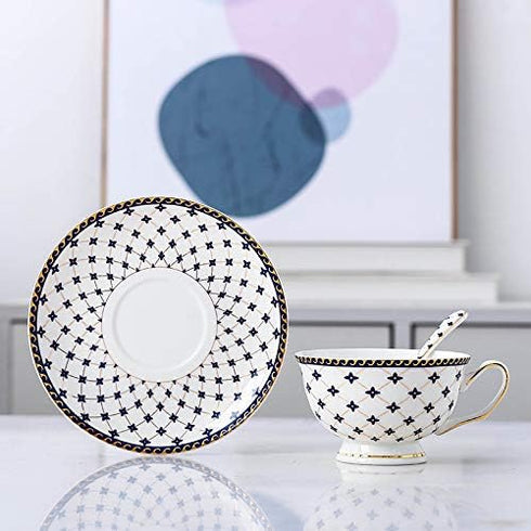7-ounce Set (6) Porlien Royal Blue Star-night Porcelain Teacup and Saucer