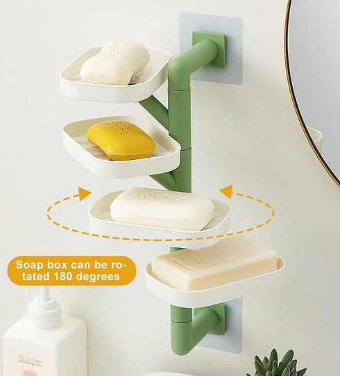 PEFWO 4-Layer Soap Holder, Rotating Bar Soap Holder with Self Draining, No Drilling Wall Mounted Soap Dish for Shower