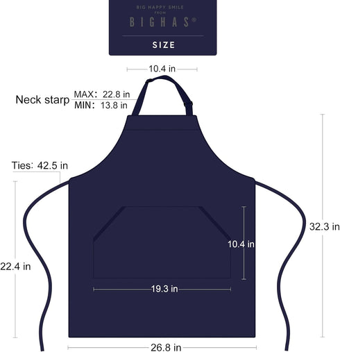 BIGHAS Adjustable Bib Apron with Long Ties for Women Men, 18 Colors Chef Kitchen Cooking