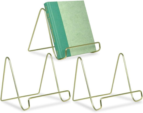 BANBERRY DESIGNS 6" H Wire Easel Display Stand Plate Holders - Set of 3 Smooth Plated Brass Metal