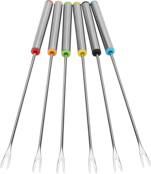 Fondue Sticks 6pcs, Stainless Steel Smores Sticks with Heat Resistant Handle for Cheese Meat Chocolate Dessert Roast