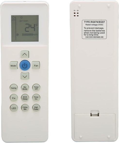 RG67N / BGEF Air Conditioner Remote Control Replacement for RG67N / BGEF RG67V / BGEF