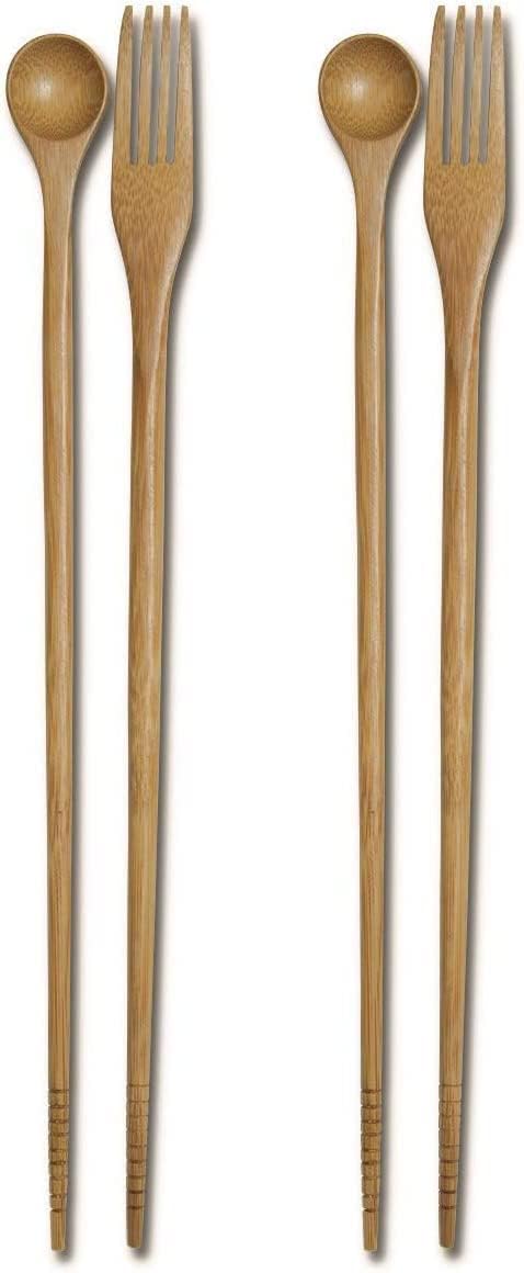JapanBargain 3789 Bamboo Cooking Chopsticks with Spoon and Fork, 3-in-1 Cooking Utensil for Deep Frying