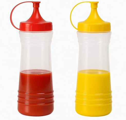 17 oz Set 2-Pack Squeeze Condiment Bottle Mustard & Ketchup Dispensers by Dependable Industries Snap Top, BPA-Free