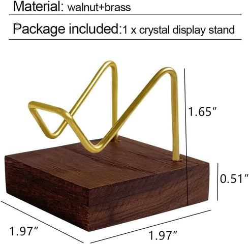 Brass Crystal Display Stand with Walnut Base, Mineral Specimens Display Holder for Stones, Geodes, Fossils