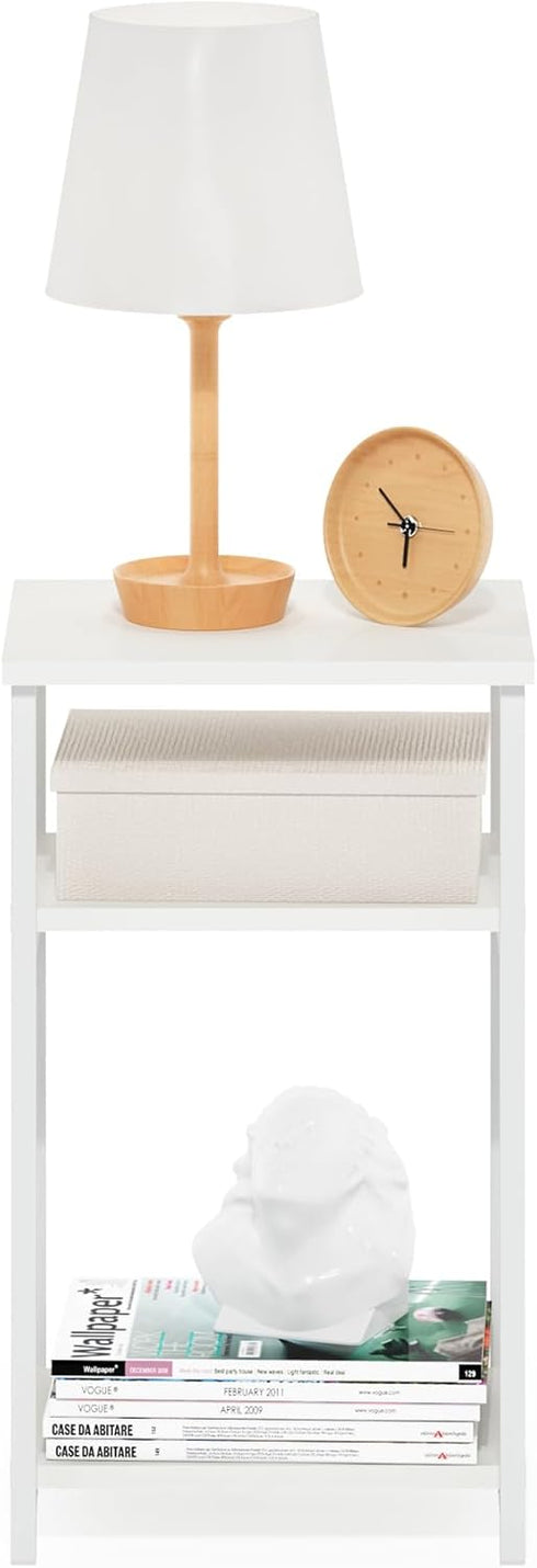 3-Tier Furinno JUST Side Table, Metal Frame Modern End Table with Open Shelf, Night Stand, Bedside Table, for Living