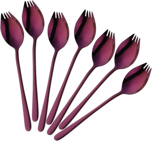 Buyer Star 6-Pack Stainless Steel Sporks - 18/8 Cutlery for Everyday Use, 7.6-Inch, Purple