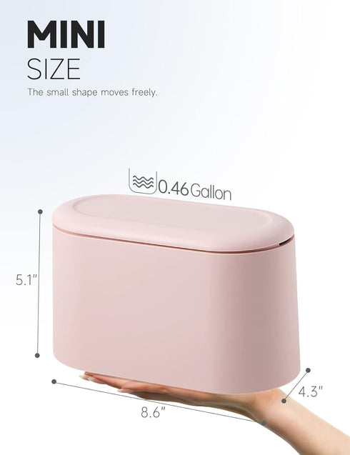 Mini Trash Can with Lid Removable Small Garbage Can, Tiny Plastic Trash Bin, Pop Up Countertop Wastebasket, Counter Garbage Lint Bin for Bathroom,Office,Kitchen,Desk,Coffee Table(Pink)