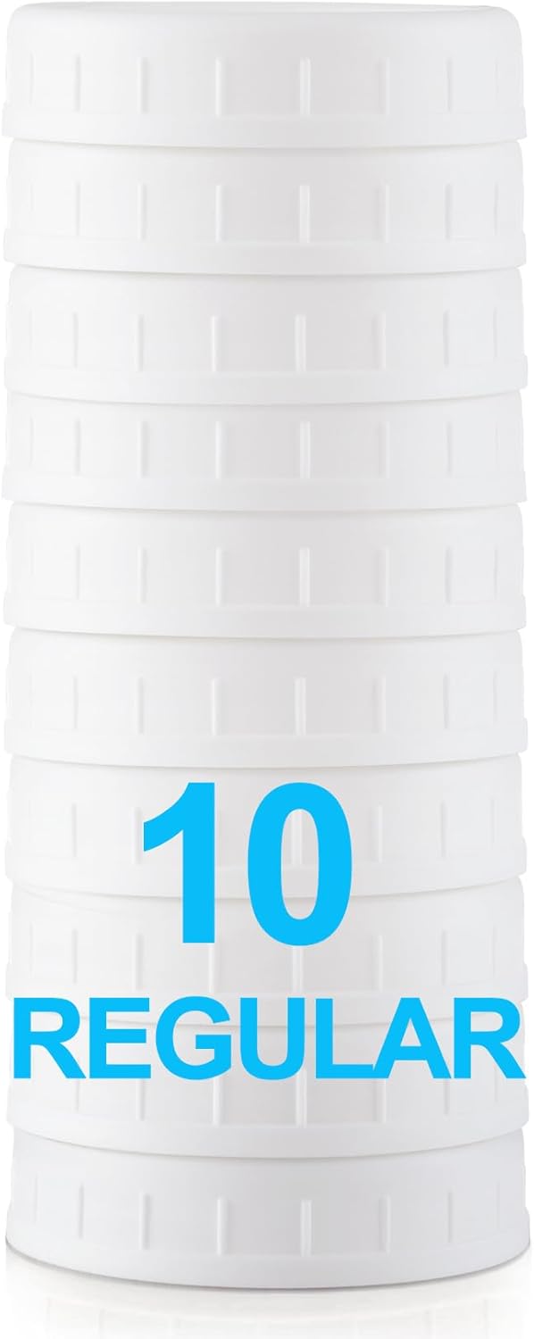 AOZITA 10 Pack REGULAR Mouth Mason Jar Lids, White Plastic Storage Caps for Ball & Kerr Mason/Canning Jars