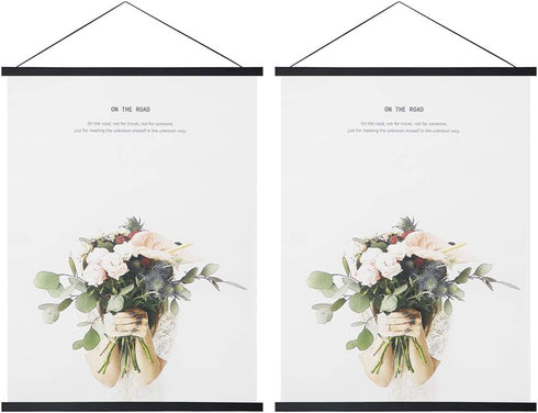 Miaowater 2 Pack Magnetic Poster Frame Hanger, 12x16 to 12x24 Light Wood Wooden Magnet Frames for Wall Hanging, Black