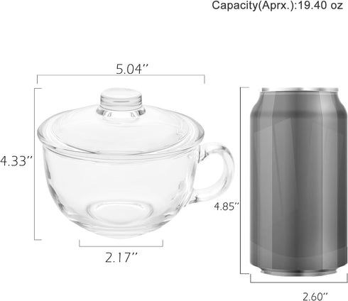 WHJY Small Glass Bowl, Microwave Safe Soup Bowl with Lid and Handle, Clear Oatmeal Bowl for Soup,Oatmeal, Dessert Pasta and Salad, 500ml/16oz by WHJY