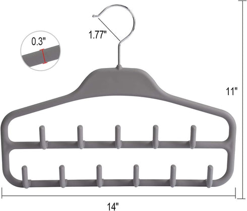 ELONG HOME 2 Pack Belt Hanger, Gray Sturdy Organizer with 360 Degree Swivel, 11 Large Hooks for Closet