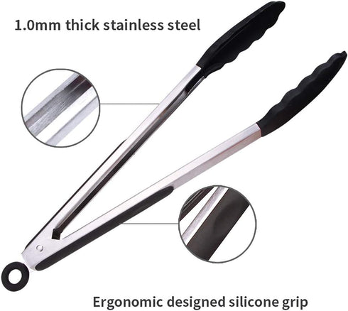 Webake Kitchen Tongs Set of 2 - Silicone Tongs in Pinch Test Grade, 12 Inch Cooking Tongs with Silicone Tips, Metal for