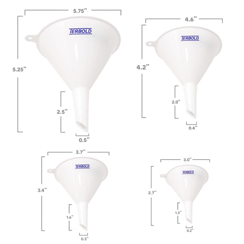 4pc Funnel Nesting Set in BPA Free Plastic for Kitchen Cooking, Home, Car Oil Use (White)