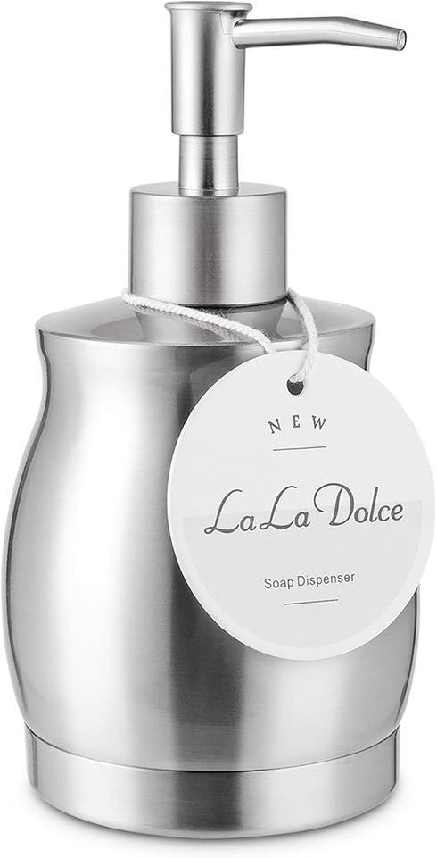 Stainless Steel Liquid Soap Dispenser with Pump - 390 ml/13 oz Brushed Nickel Bottle for Kitchen and Bathroom