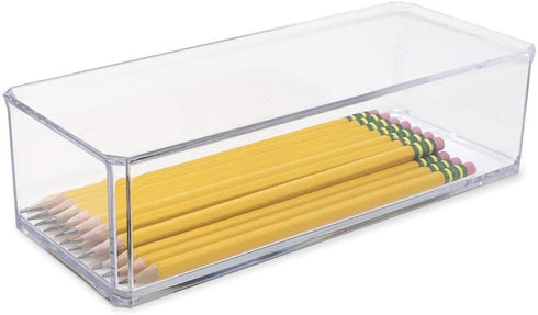 Isaac Jacobs Clear Acrylic Rectangular Stackable Storage Organizer, 9" L x 3.5" W x 2.5" H, Multi-Functional