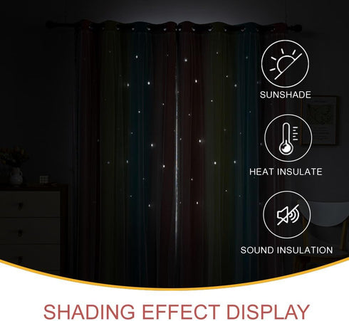 conokata Grommet 2 52W 84L) Star Girl and Kids Curtains for Bedroom Rainbow Ombre Double Layer Cute Shot Nursery