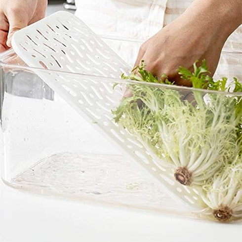 SANNO Vegetable Fruit Containers, Fridge Organizer Bins with Vented Lids and Drain Tray for Kitchen, Pantry, Freezer