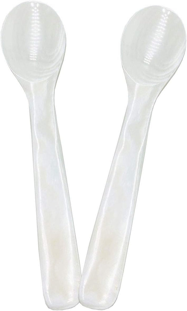 2 Pack 4.73inch Handcraft Mother of Pearl Caviar Spoons with Round Handle and Plastic Storage Box - White, Style D