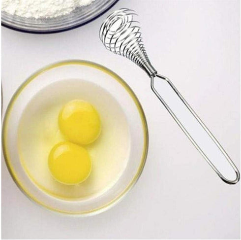 Mini French Spring Whisk, 8.67 Inch Silver Stainless Steel Hand Eggbeater Mixer Blender Stirring Beater Coil Whisk