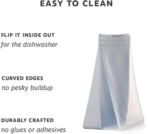 W&P Porter Silicone Reusable Storage Bag, Sandwich (50oz Stand-Up), Slate, Food Storage Container, Microwave and Dishwasher Safe, Easy Cleaning by W&P