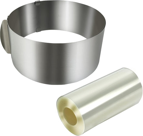 Cake Ring Mold Set, Adjustable Stainless Steel Pastry Ring 6-12 Inch with 4-Inch Cake Collar for Baking, Cake Decorating