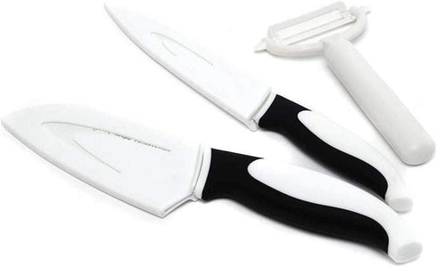 Jean-Patrique Stainless Steel Non-Stick Prep Knives - Chef’s Essential Kitchen Set of 3 (Black & White)