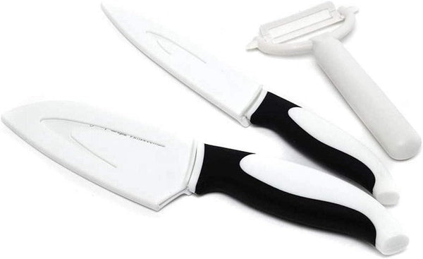Jean-Patrique Stainless Steel Non-Stick Prep Knives - Chef’s Essential Kitchen Set of 3 (Black & White)