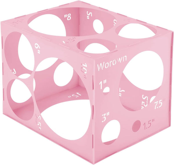 Worown 18 Holes Large Collapsible Pink Plastic Balloon Sizer Box, 1-12 Inch Measurement Tools for Balloon Decorations