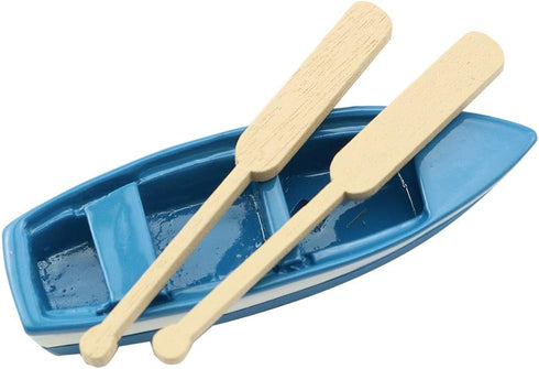LQ Industrial Lovely Miniature Blue Rowboat Little Plastic Boat Canoe Model with Oars for