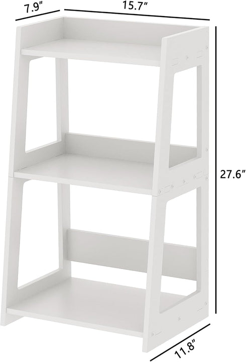 3-Tier (11.8" 15.7" 27.6" Bathroom Ladder Shelf Freestanding, White Floor Shelves Open Shelving Unit, Small Bookshelf