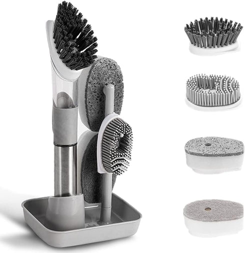 QUTHZZHY 4-in-1 Dish Cleaning Brush Soap Dispensing Dish Brush Set with 4 Replacement