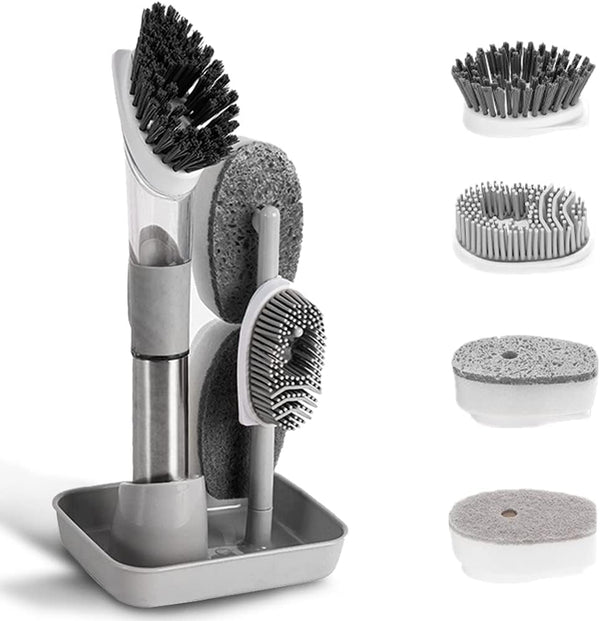 QUTHZZHY 4-in-1 Dish Cleaning Brush Soap Dispensing Dish Brush Set with 4 Replacement