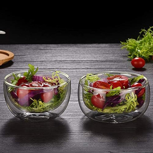 High Temperature Resistant Double Layer Glass Bowl, Borosilicate Heat-Resistant Transparent Fruit Salad Bowl (250ml)