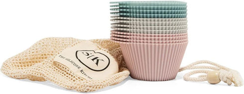 The Silicone Kitchen Reusable Silicone Baking Cups Silicone Muffin Liners for Cupcakes, BPA Free, Jumbo, 12 Pack, Pink Gray Blue by The Silicone Kitchen