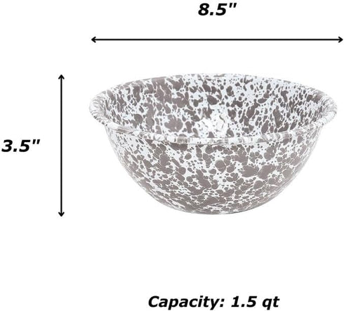Crow Canyon Home Enamelware Serving Bowl, 1.5 Quart, Blue/White Splatter