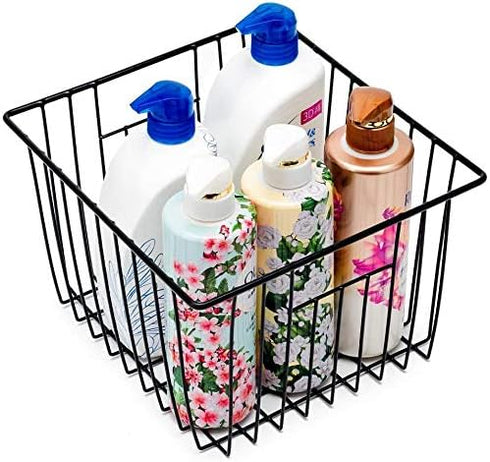 Slideep Wire Metal Basket Bin Storage Baskets for Kitchen Pantry Bathroom, Black 3 Packs