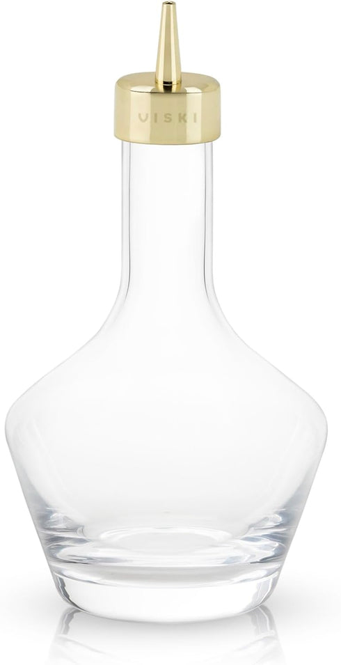Viski Belmont Crystal Glass Cocktail Bitters Bottle with Gold Dasher Top, 3 oz. Set of 1, Elegant Barware