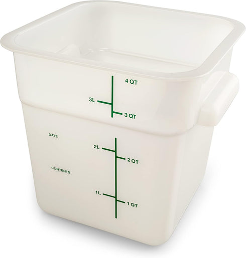 Carlisle FoodService Products 4 Quarts Square Food Storage Container, Stackable Design for Catering, White