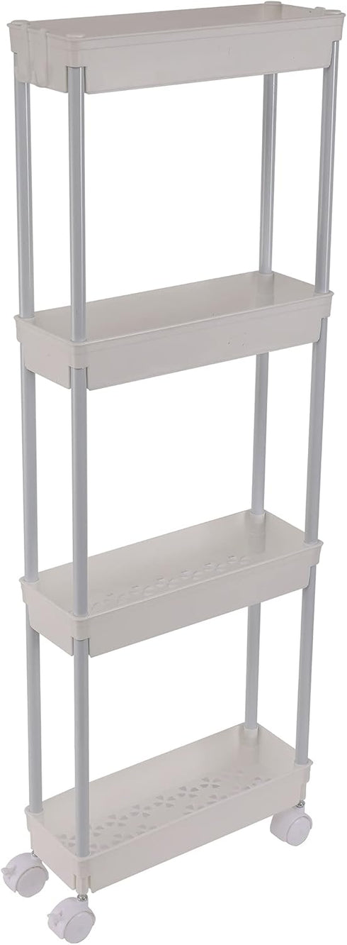Sooyee 4 Tier Slim Storage Cart, Mobile Shelving Unit Organizer for Kitchen, Bathroom, Laundry, White Plastic & Steel