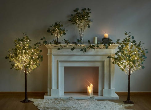 Hairui 6FT Lighted Artificial Eucalyptus Garland with 96 LED Battery Operated Faux Vine Lights and Timer for Decor
