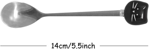 Honbay 2PCS Cute Cat Spoon Stainless Steel Tea Spoon Coffee Spoon Sugar Spoon for Cat Mug, Black and White