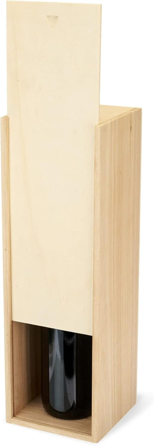 Packing 1 Twine Single Wooden Wine Box with Sliding Lid - Wine & Champagne Wooden Bottle Gift Box, Wood Grain, Straw