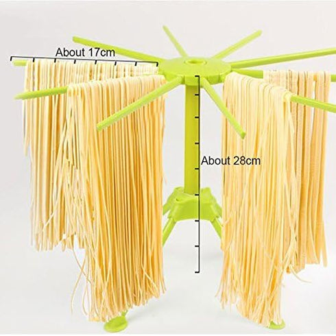 iPstyle Kitchen Pasta Drying Rack, Folding Noodle Stand with 10 Bar Handles, Green