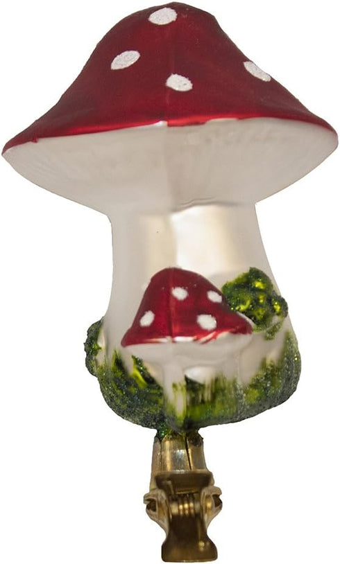 Kurt Adler 2-Piece Glass Clip-On Mushroom Ornament Set, 4-Inch, Christmas