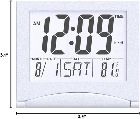 Small Digital Travel Alarm Clock, Battery Operated with Large Number Display and Night Backlight (Silver)
